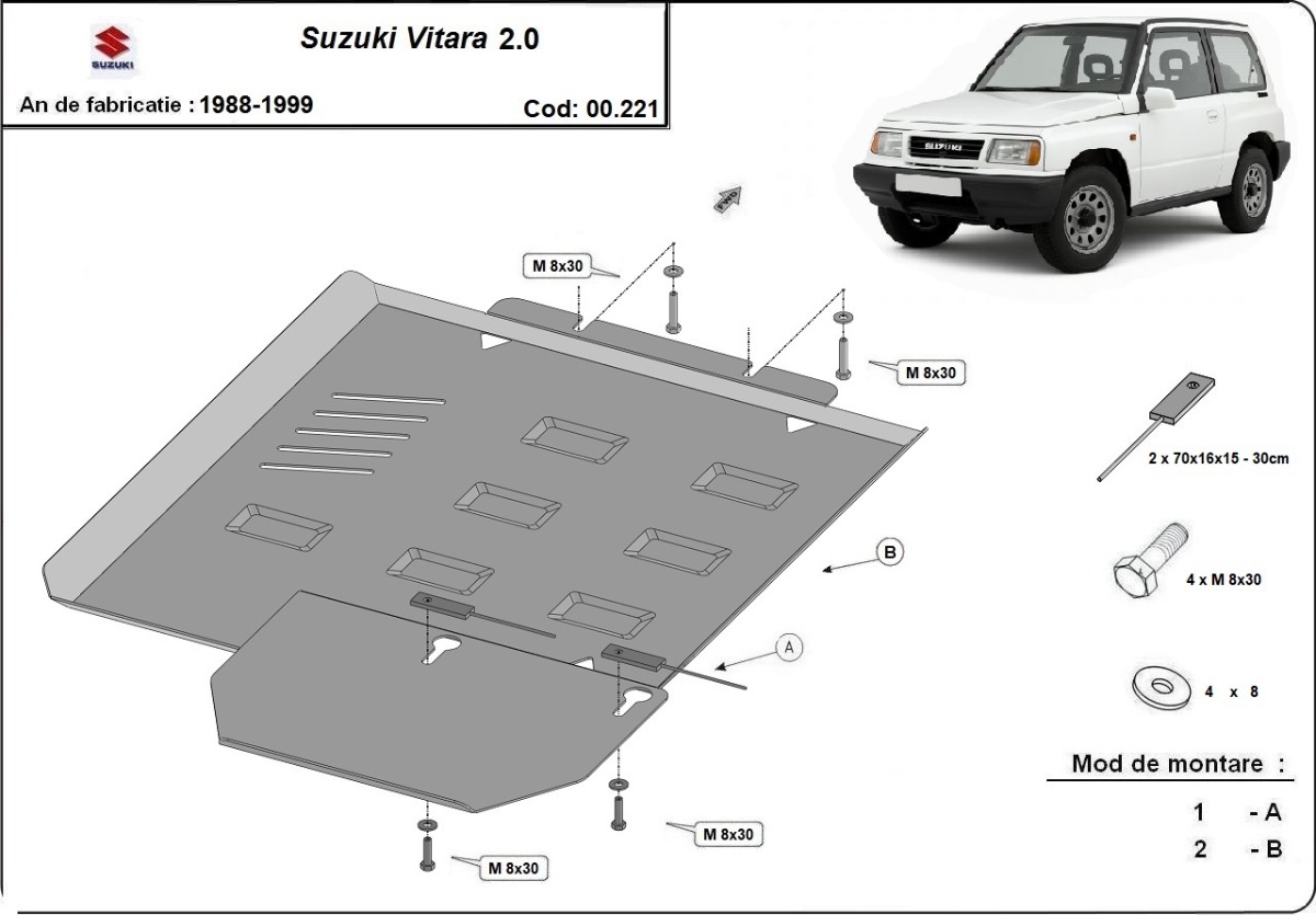Ocelový kryt převodovky pro Suzuki Vitara 2.0 1988 - 1999, 2.0 petrol