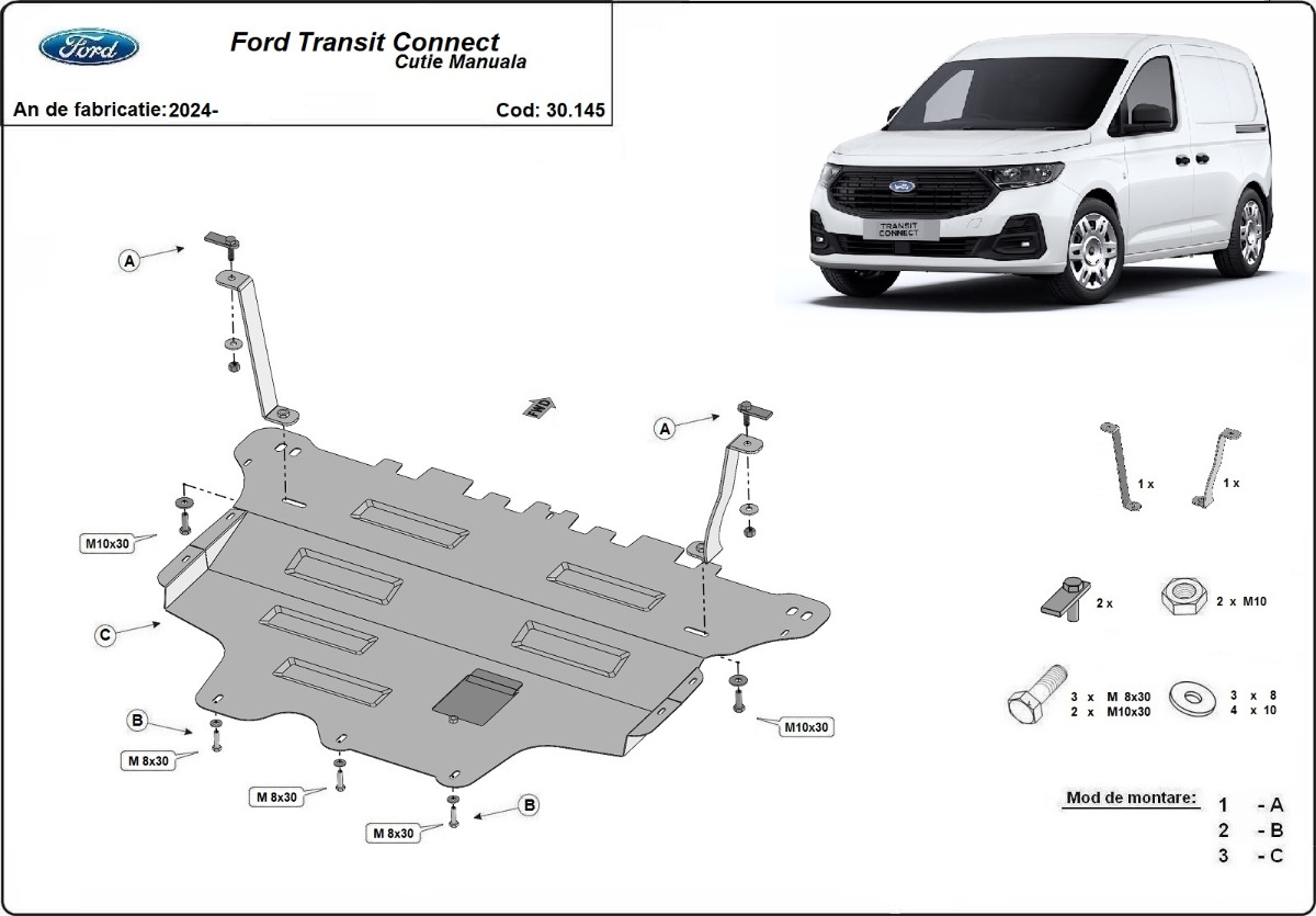 Ocelový kryt olejové vany pro Ford Transit Connect 2024 - 2026, všechny motory