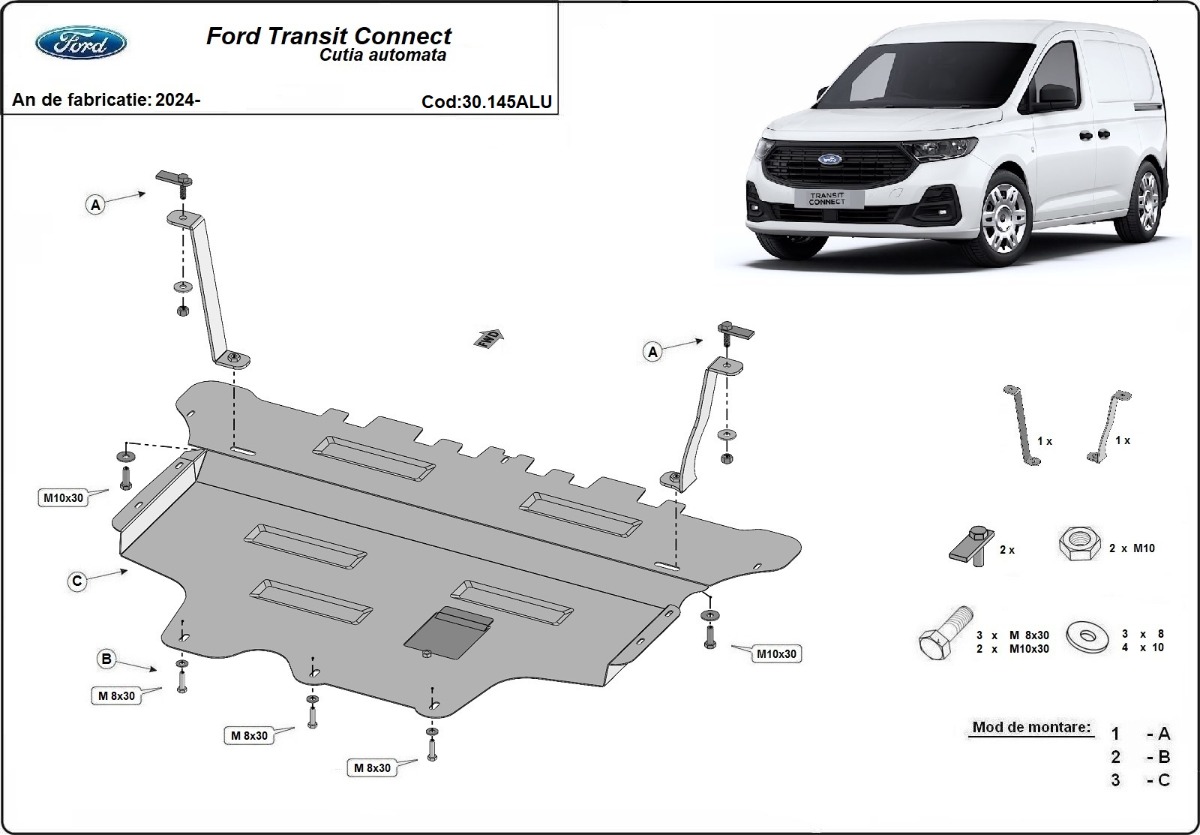 Hliníkový kryt olejové vany pro Ford Transit Connect 2024 - 2026, všechny motory