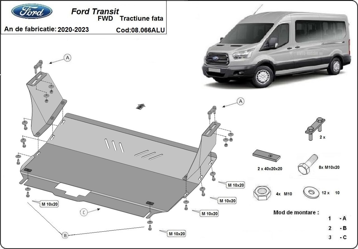 Hliníkový kryt olejové vany pro Ford Transit s pohonem předních kol 2020 - 2026, všechny motory