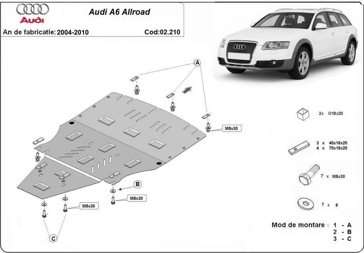 Ocelový kryt pod olej pro Audi A6 Allroad 2 - sans latéraux 2005 - 2011, Unknown