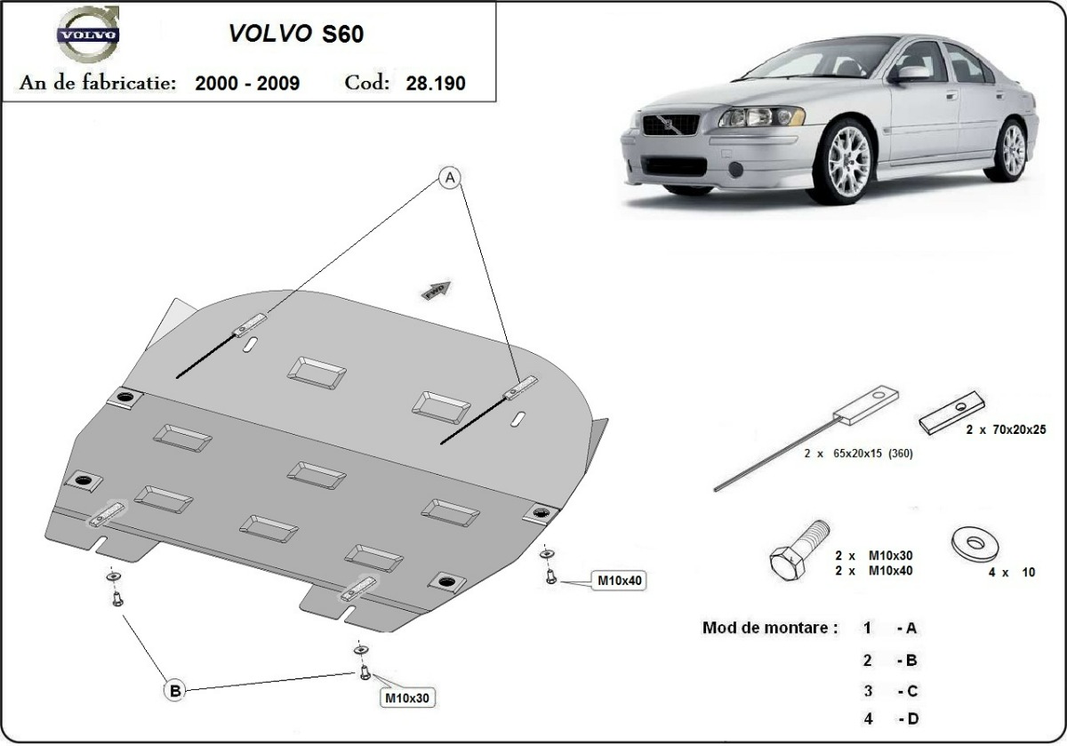 Ocelový kryt olejové vany pro Volvo S60 2000 - 2009, všechny motory