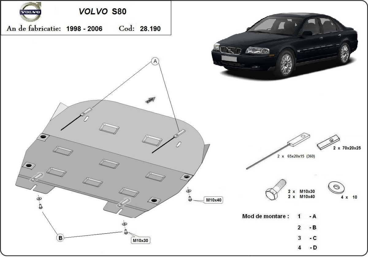 Ocelový kryt olejové vany pro Volvo S80 1998 - 2006, všechny motory