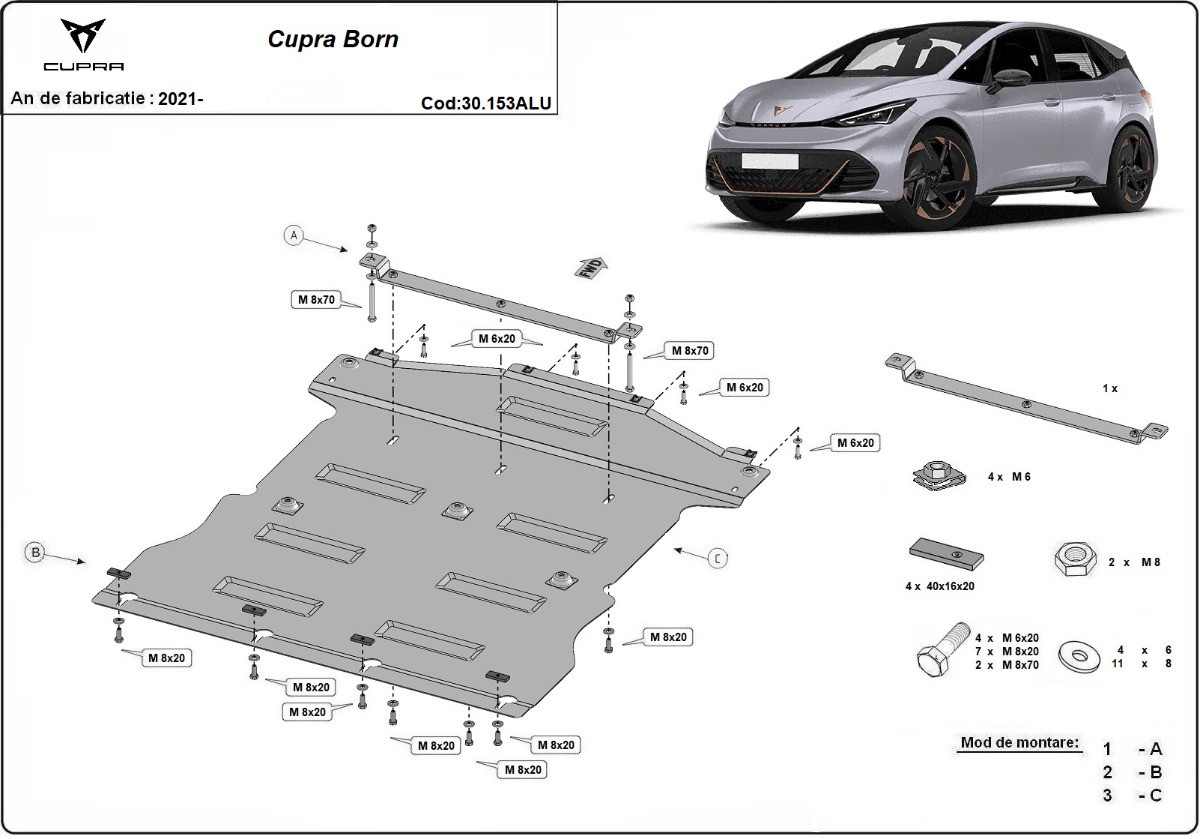 Hliníkový kryt pod olejovou nádrž pro Cupra Born 2021 - 2026, všechny motory