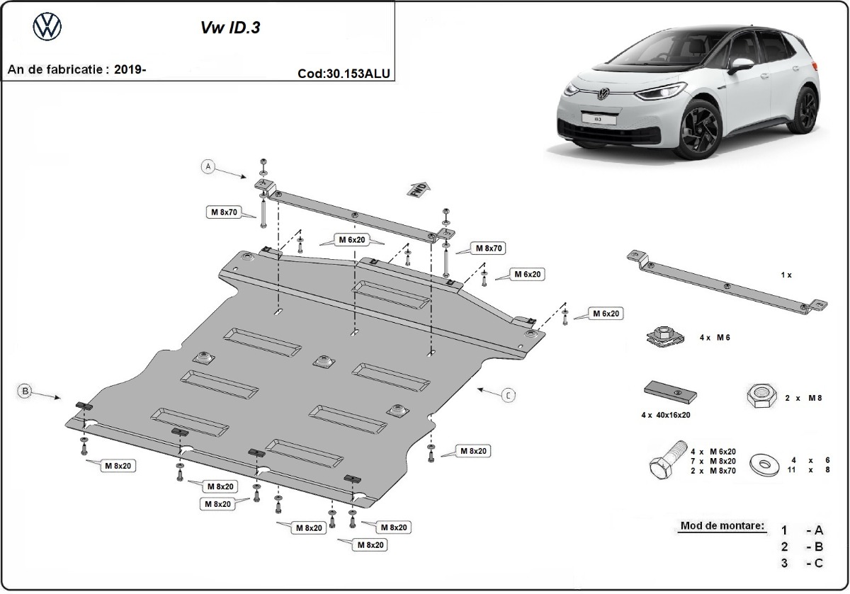 Hliníkový kryt olejové vany pro Volkswagen Volkswagen ID.3 2019 - 2026, všechny motory