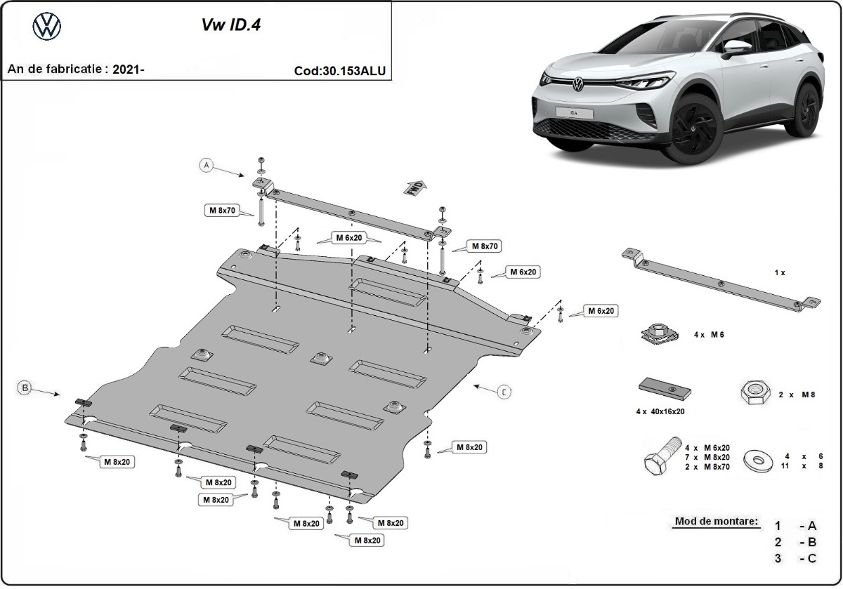 Hliníkový kryt olejové vany pro Volkswagen Volkswagen ID.4 2021 - 2026, všechny motory