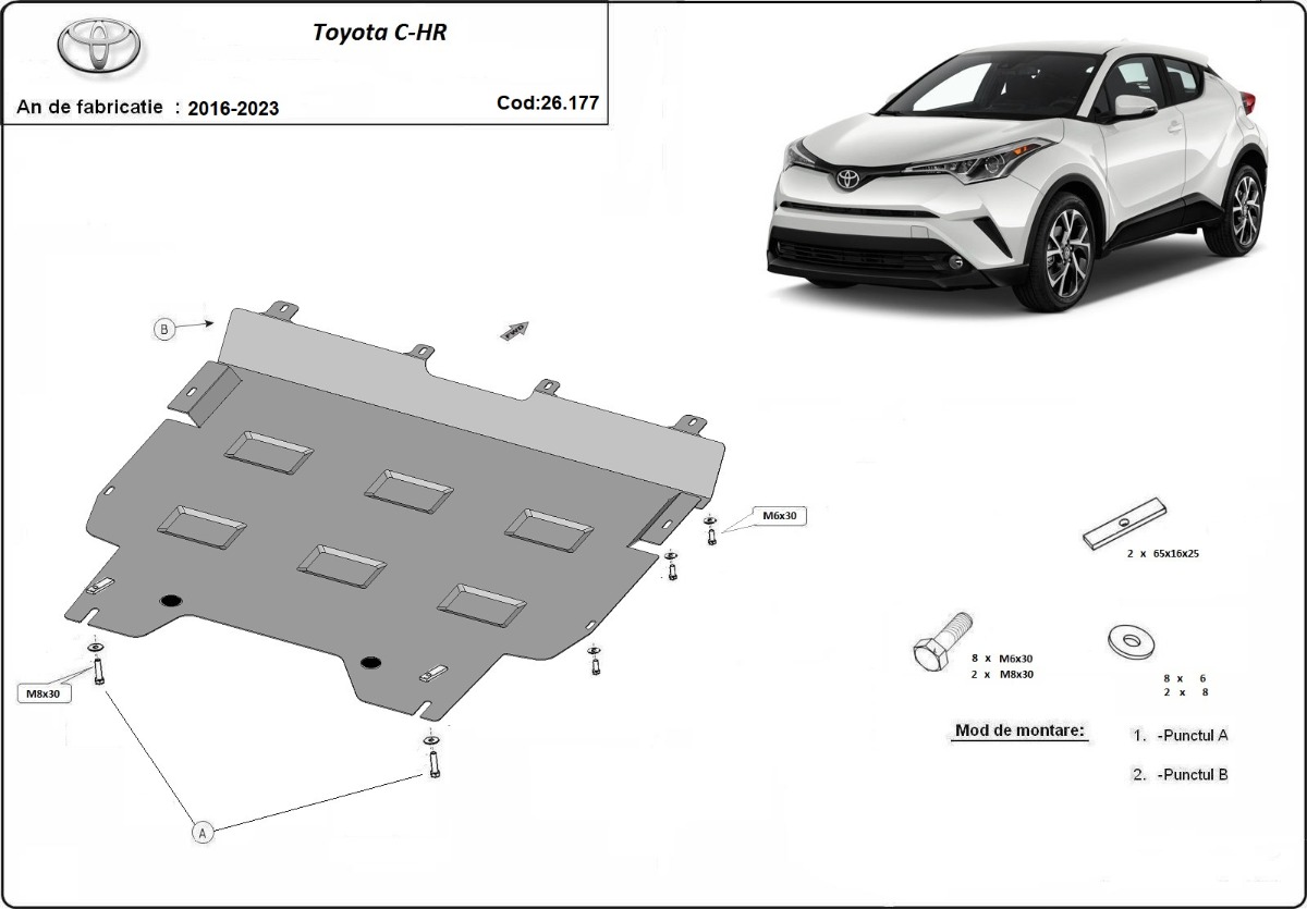 Ocelový kryt olejové vany pro Toyota C-HR 2016 - 2023, všechny motory