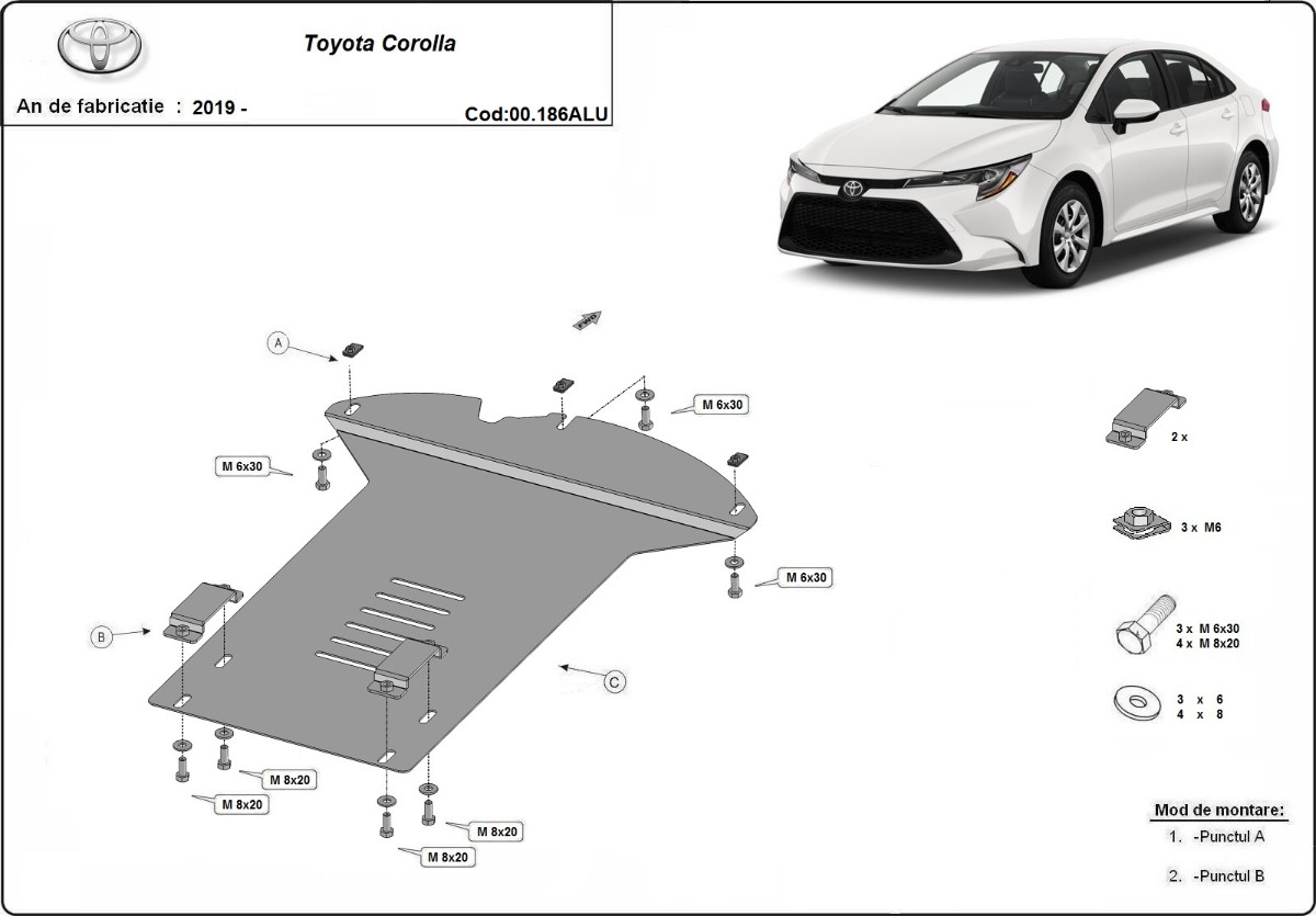 Hliníkový kryt katalyzátoru/zámek katalyzátoru pro Toyota Corolla 2019 - 2026, všechny motory