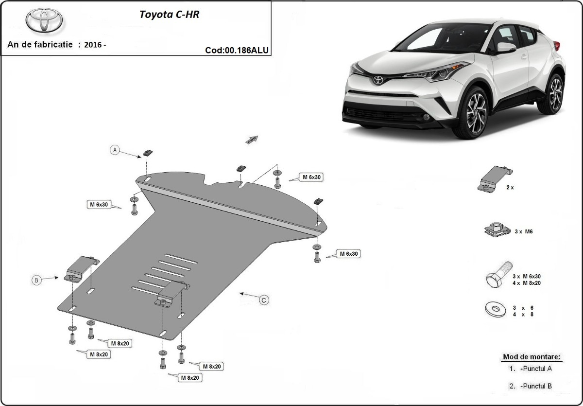 Hliníkový kryt katalyzátoru/zámek katalyzátoru pro Toyota C-HR 2016 - 2023, všechny motory