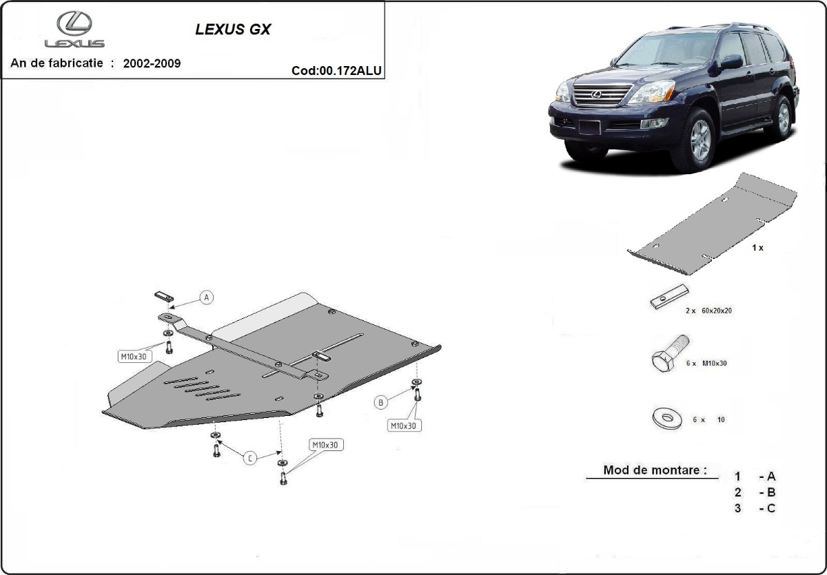 Hliníkový kryt převodovky pro Lexus GX 2002 - 2009, všechny motory