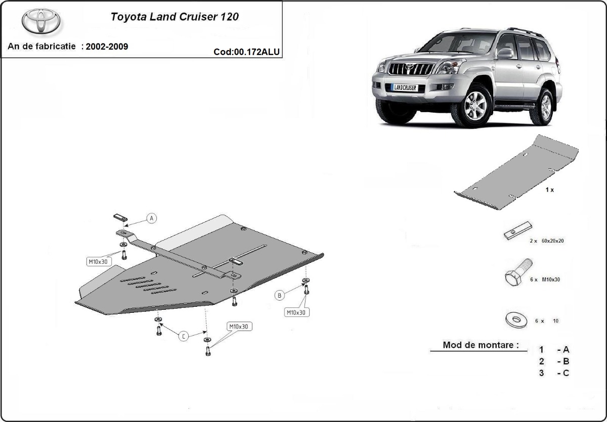 Hliníkový kryt převodovky pro Toyota Land Cruiser J120 2002 - 2009, všechny motory
