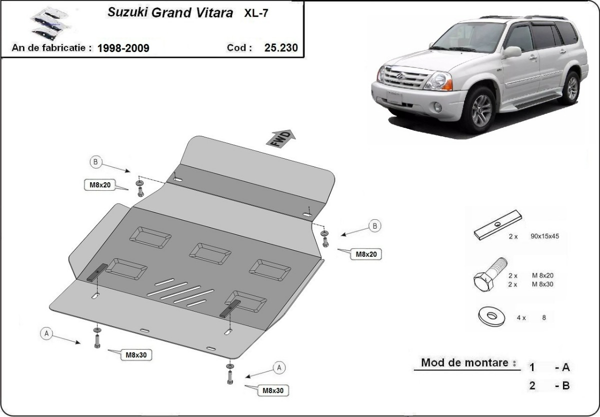 Ocelový kryt olejové vany pro Suzuki Grand Vitara XL-7 1998 - 2009, všechny motory