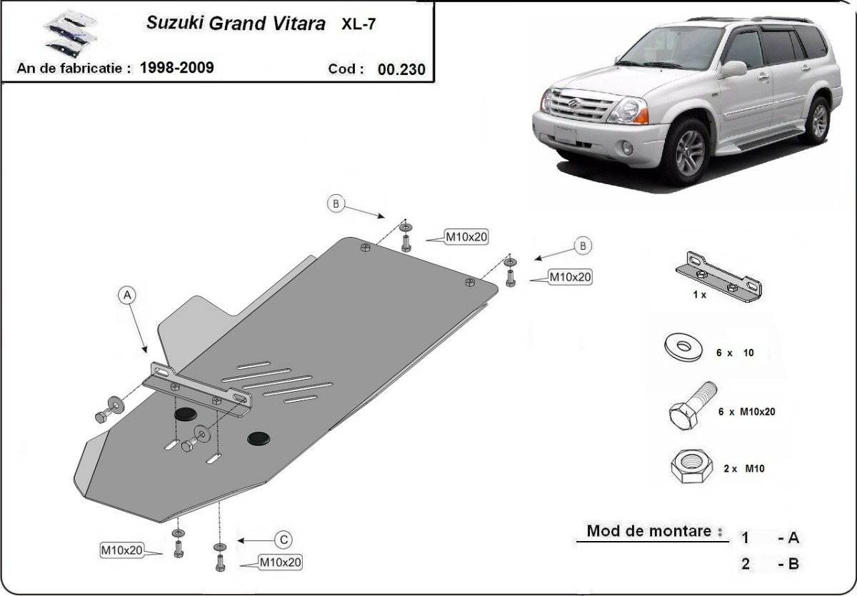 Ocelový kryt převodovky pro Suzuki Grand Vitara XL-7 1998 - 2009, všechny motory