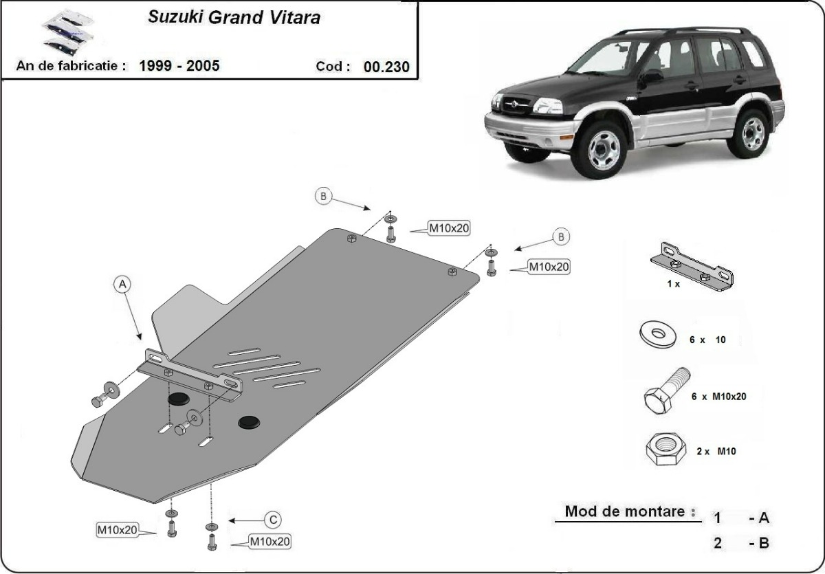 Ocelový kryt převodovky pro Suzuki Grand Vitara 1999 - 2005, všechny motory