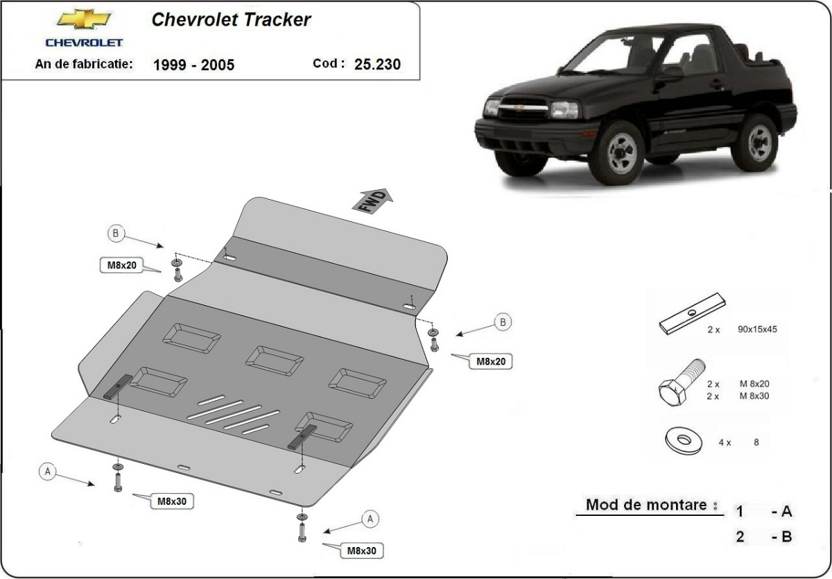 Ocelový kryt olejové vany pro Chevrolet Tracker 1999 - 2005, všechny motory