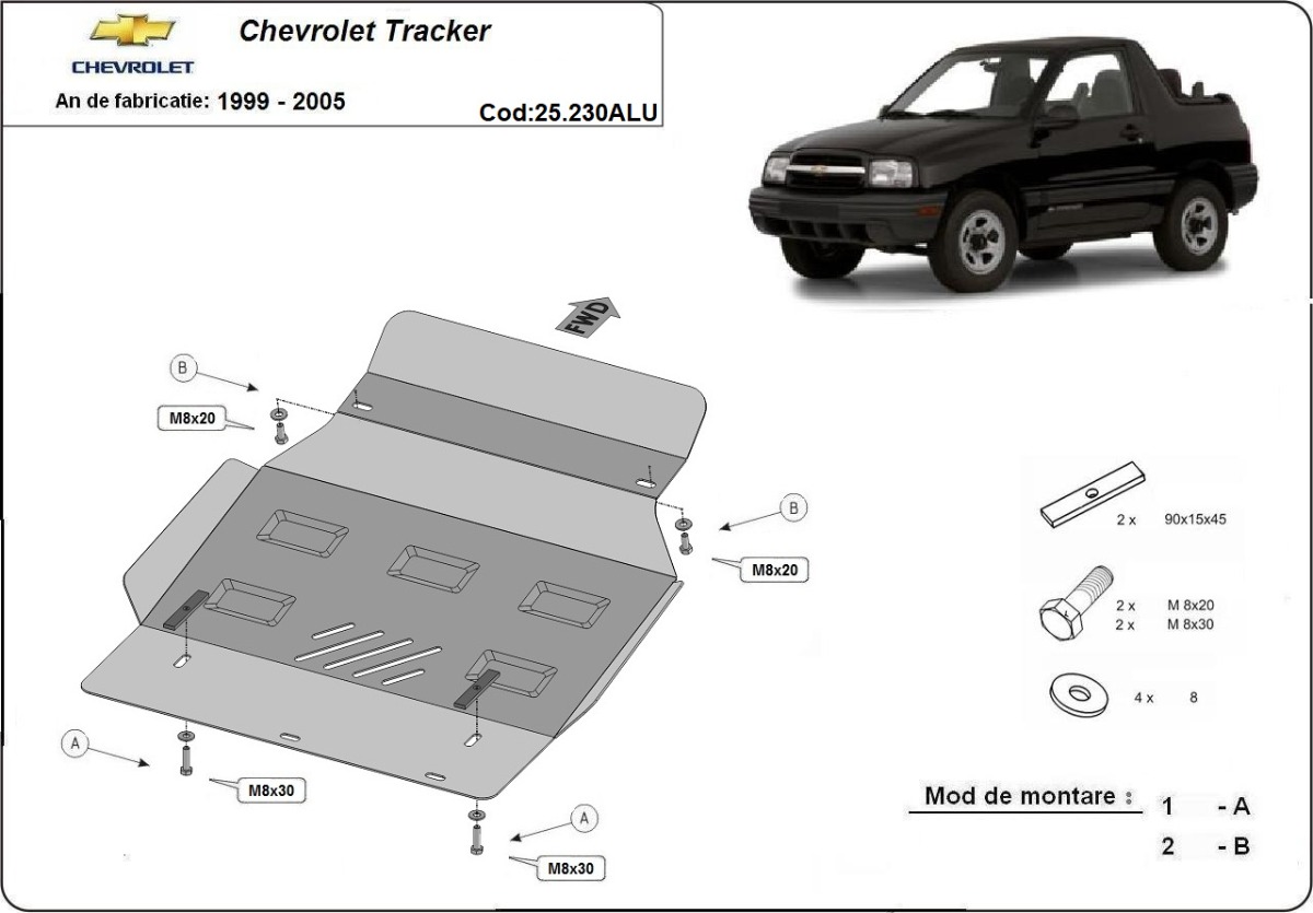 Hliníkový kryt olejové vany pro Chevrolet Tracker 1999 - 2005, všechny motory