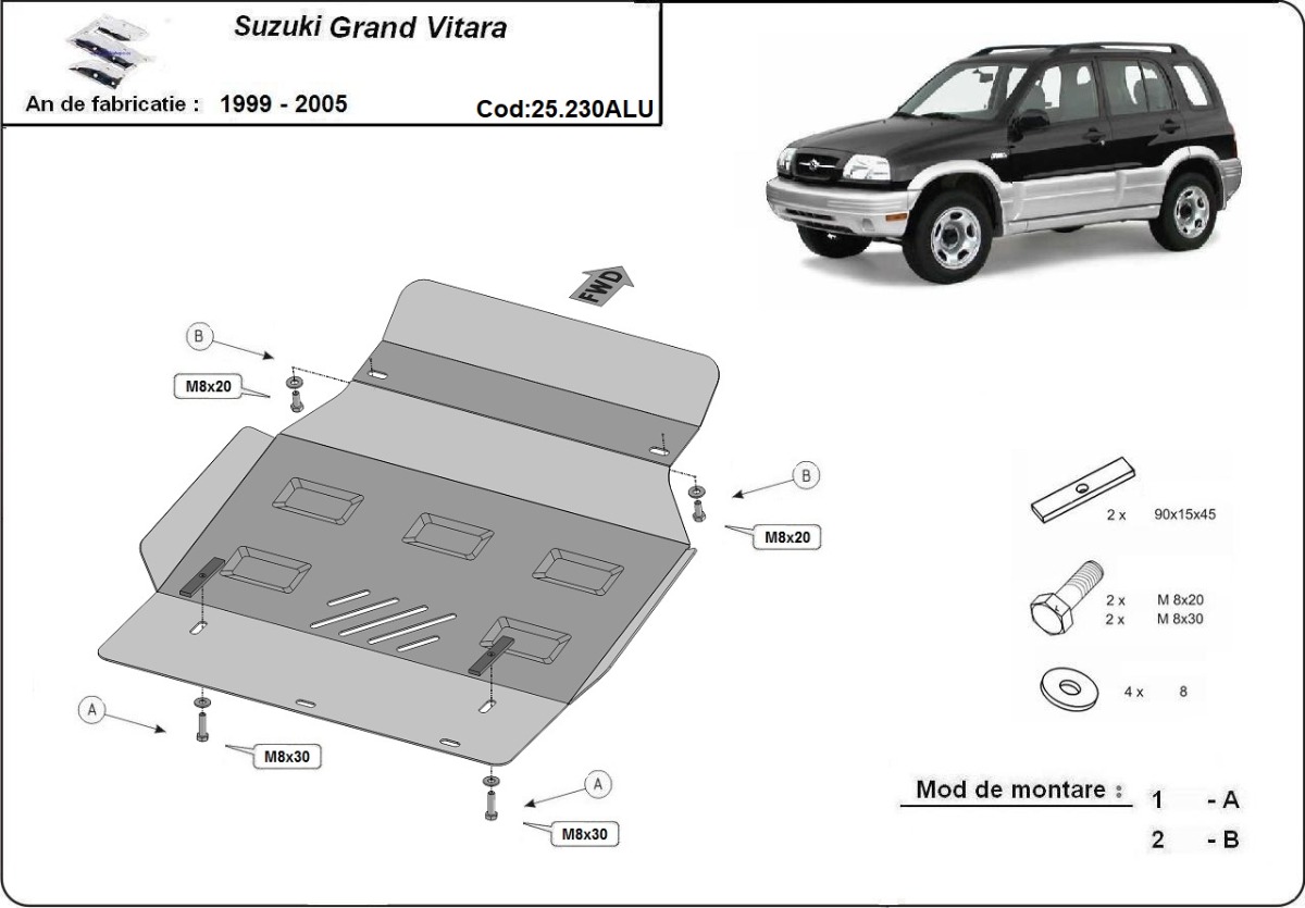 Hliníkový kryt olejové vany pro Suzuki Grand Vitara 1999 - 2005, všechny motory