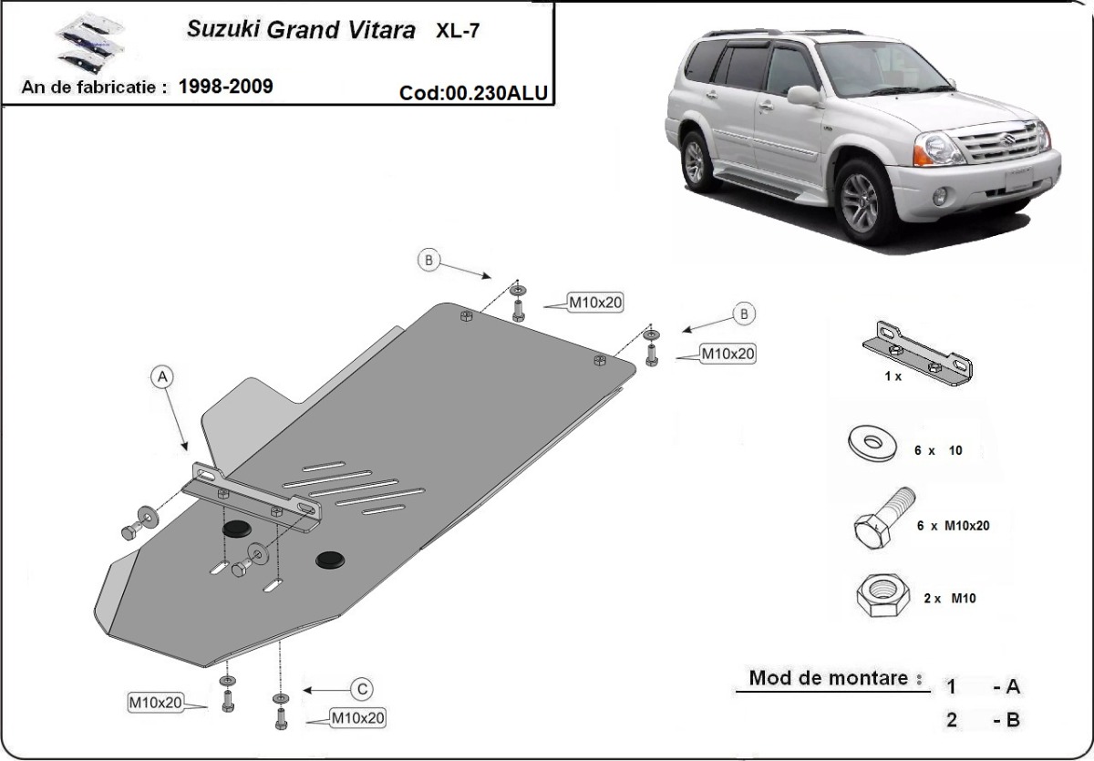 Hliníkový kryt převodovky pro Suzuki Grand Vitara XL7 1998 - 2009, všechny motory