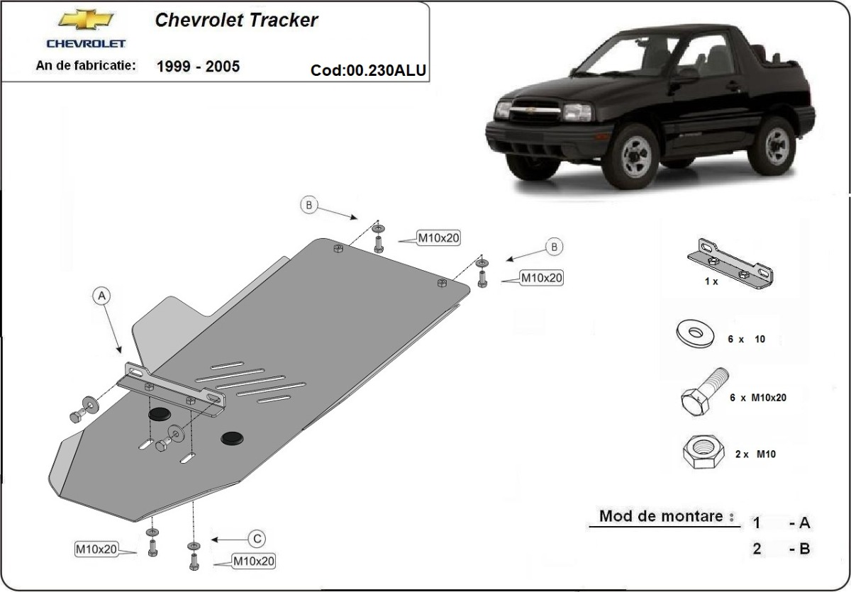 Hliníkový kryt převodovky pro Chevrolet Tracker 1999 - 2005, všechny motory