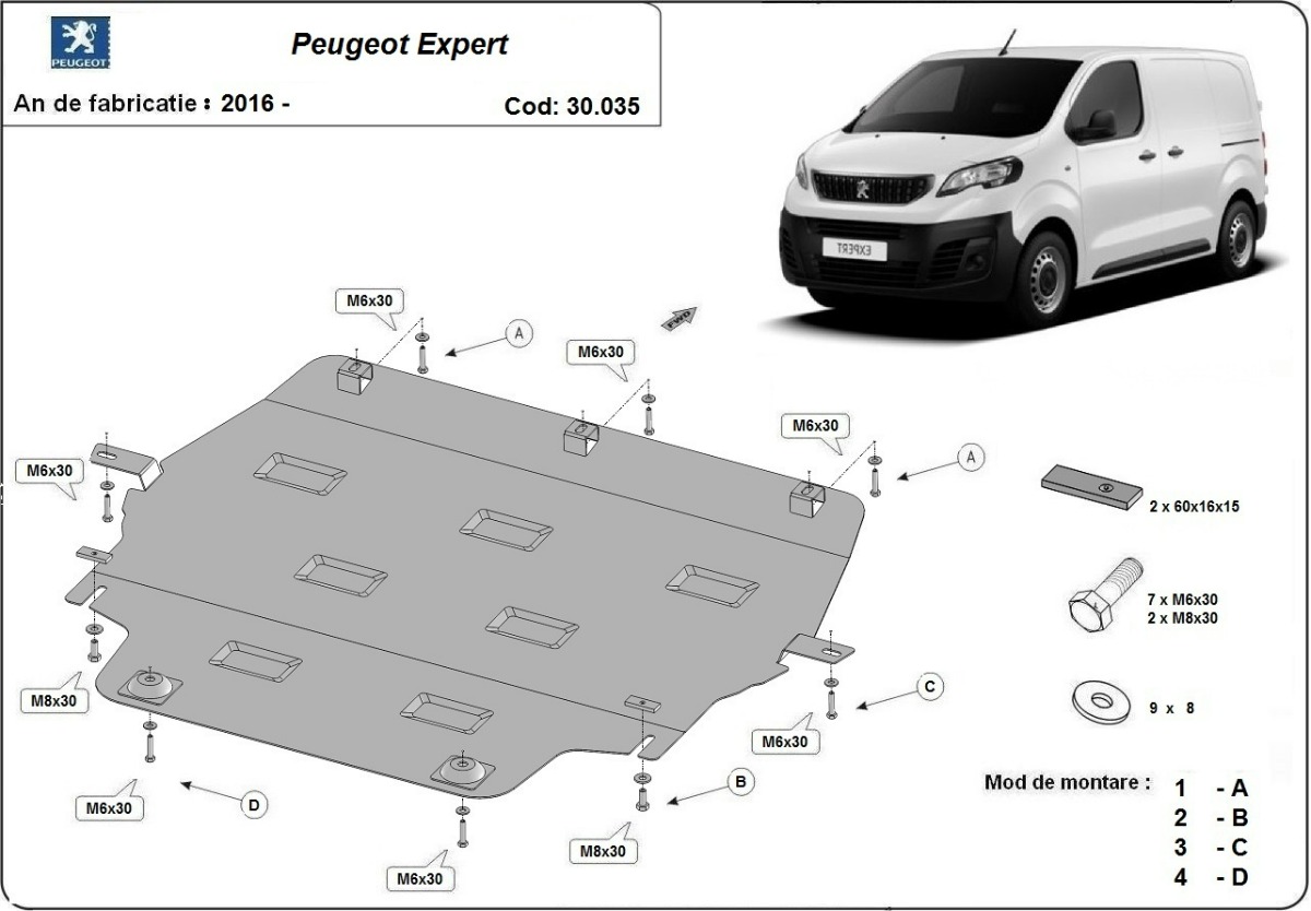 Ocelový kryt olejové vany pro Peugeot Expert 2016 - 2026, všechny motory