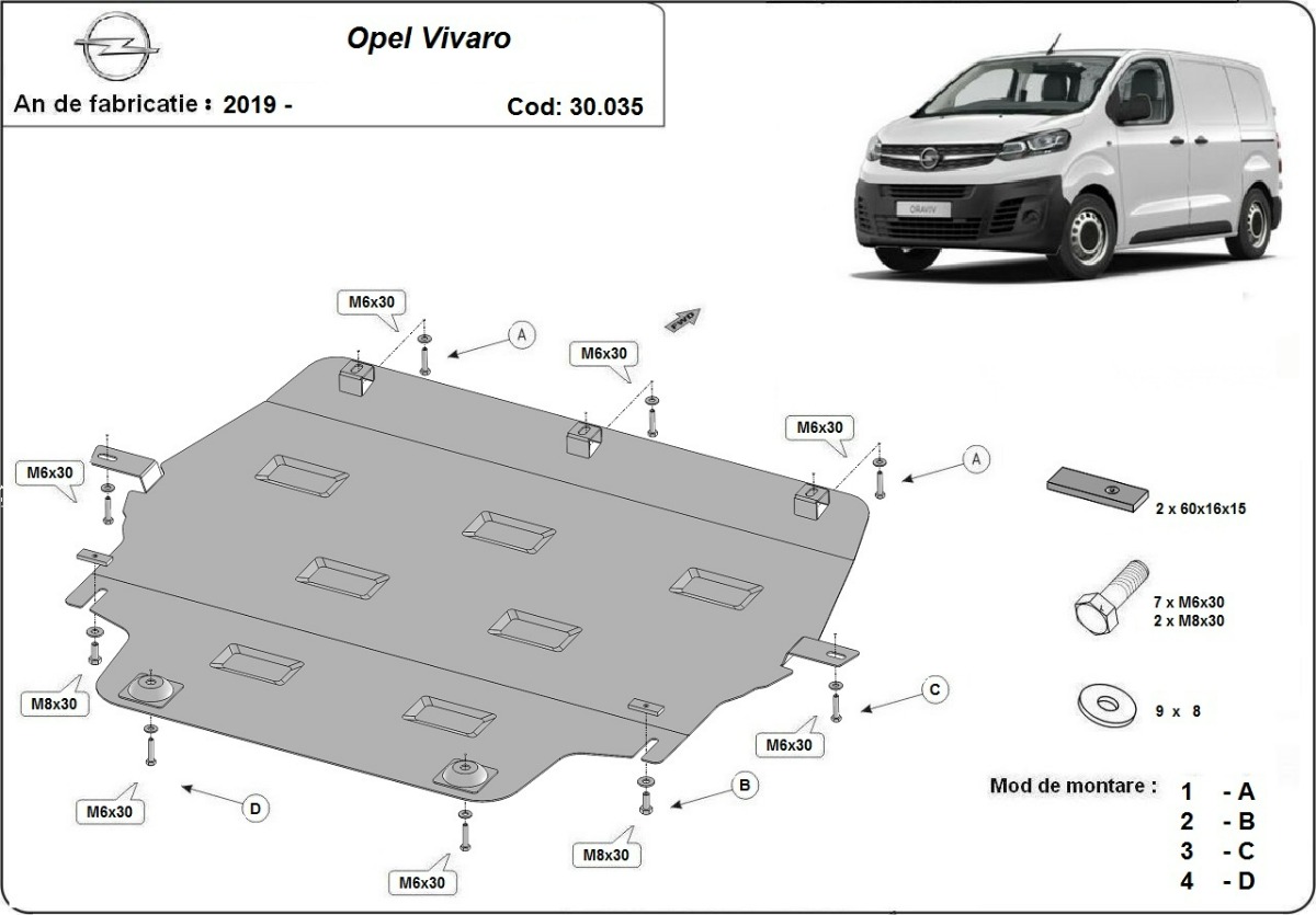 Ocelový kryt olejové vany pro Vauxhall Vivaro C 2019 - 2026, všechny motory