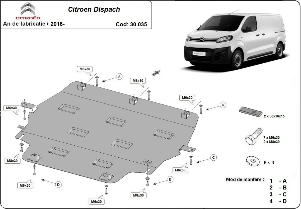 Ocelový kryt olejové vany pro Citroen Jumpy 2016 - 2026, toTE
