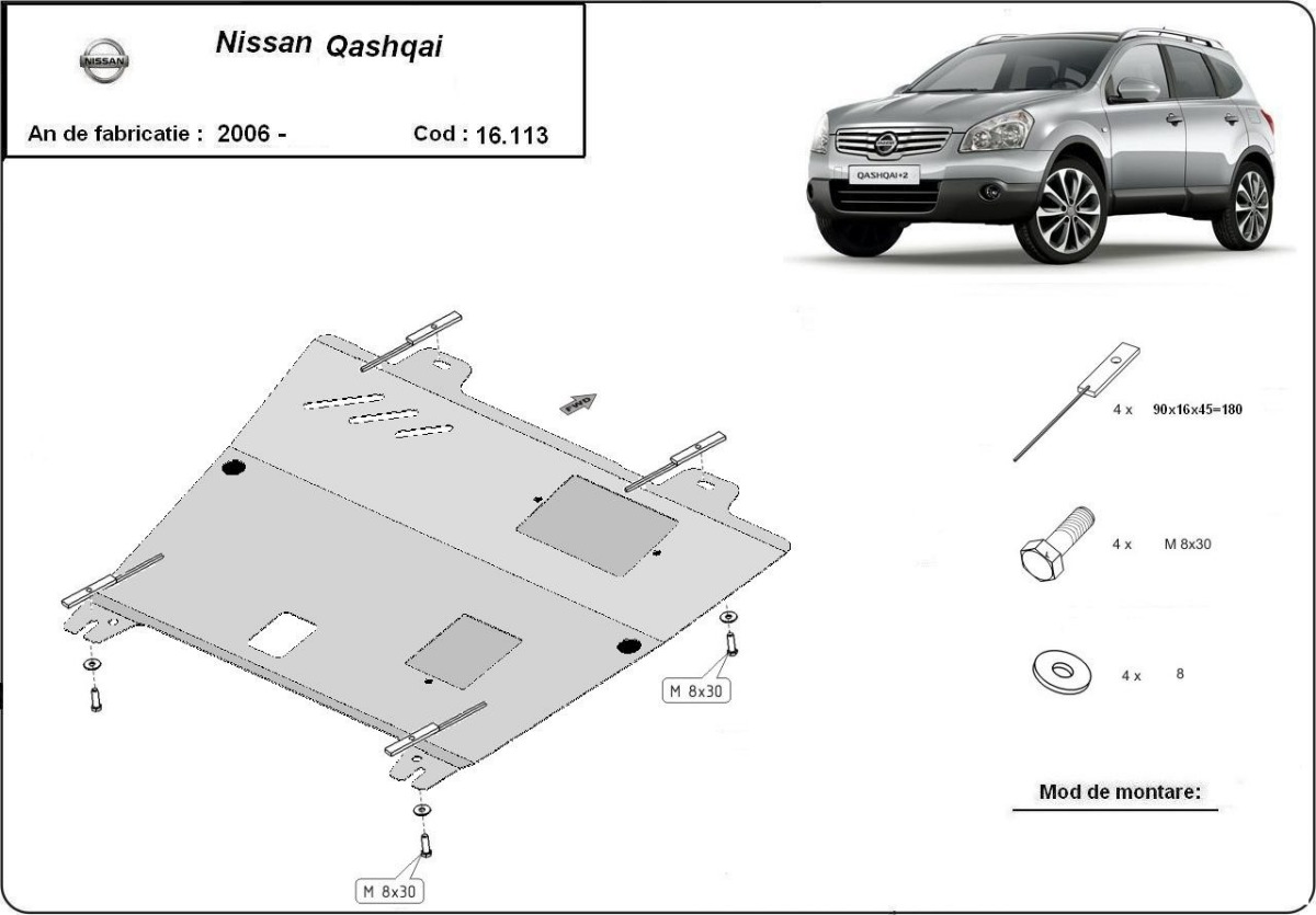 Ocelový kryt olejové vany pro Nissan Qashqai J10 2006 - 2013, 1.6, 2.0