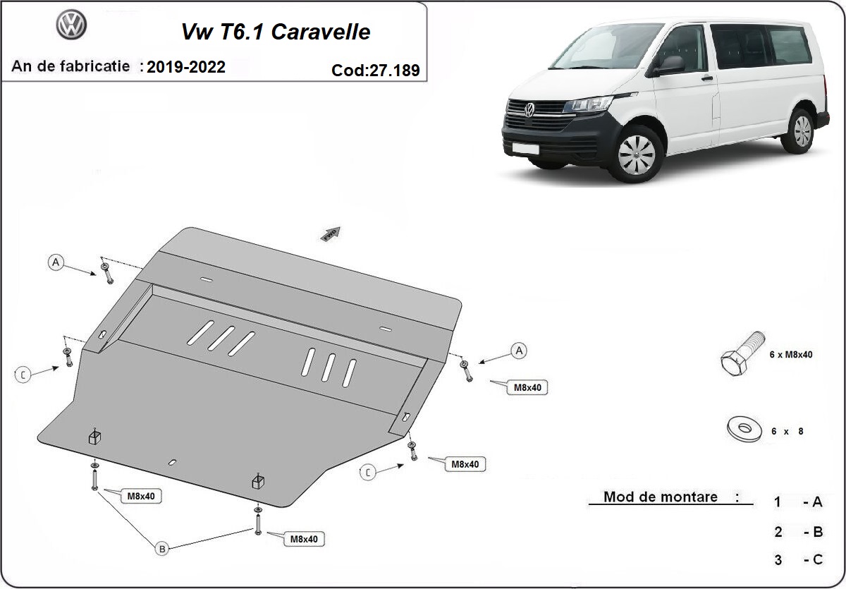 Ocelový kryt olejové vany pro Volkswagen Transporter T6.1 Caravelle 2019 - 2022, všechny motory