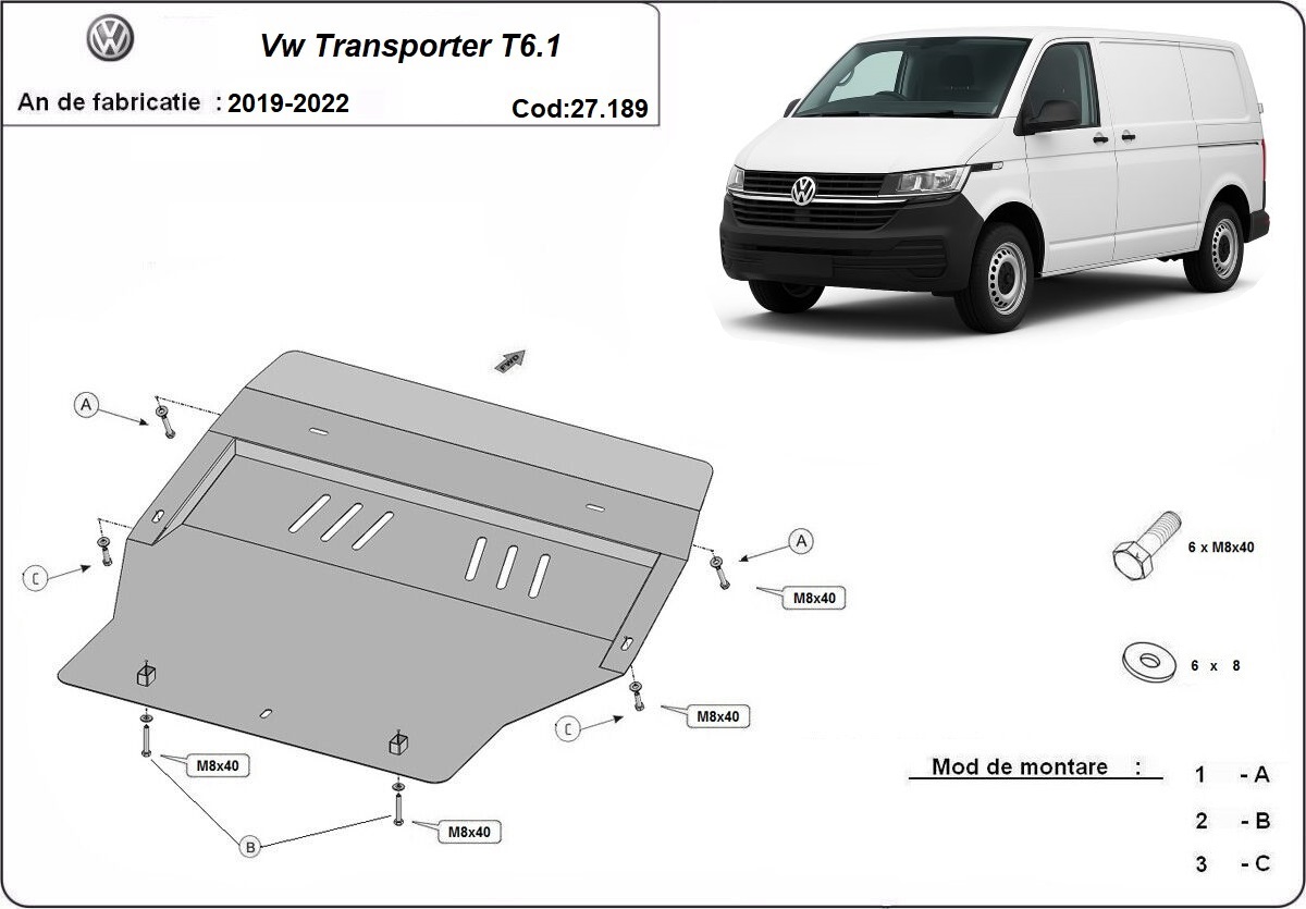 Ocelový kryt olejové vany pro Volkswagen Transporter T6.1 2019 - 2022, všechny motory