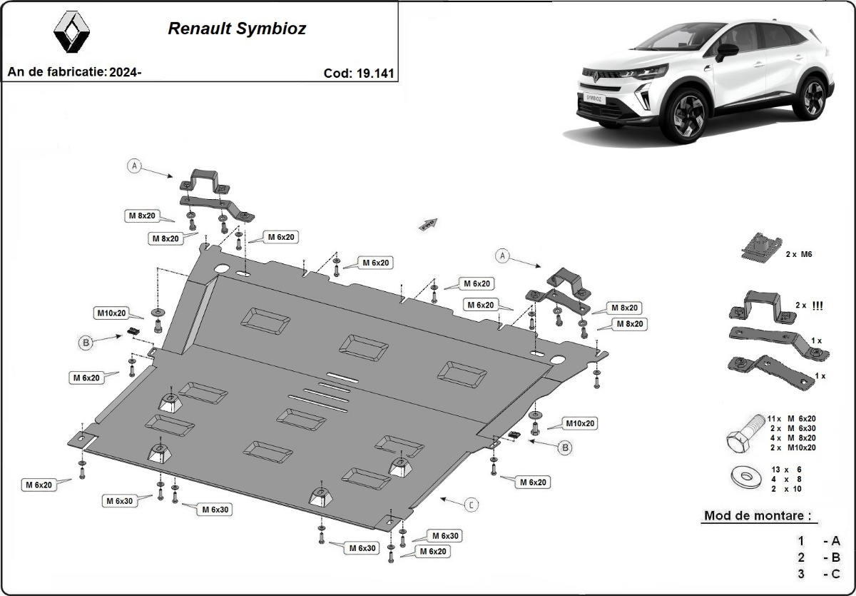 Ocelový kryt olejové vany pro Renault Symbioz 2024 - 2026, všechny motory