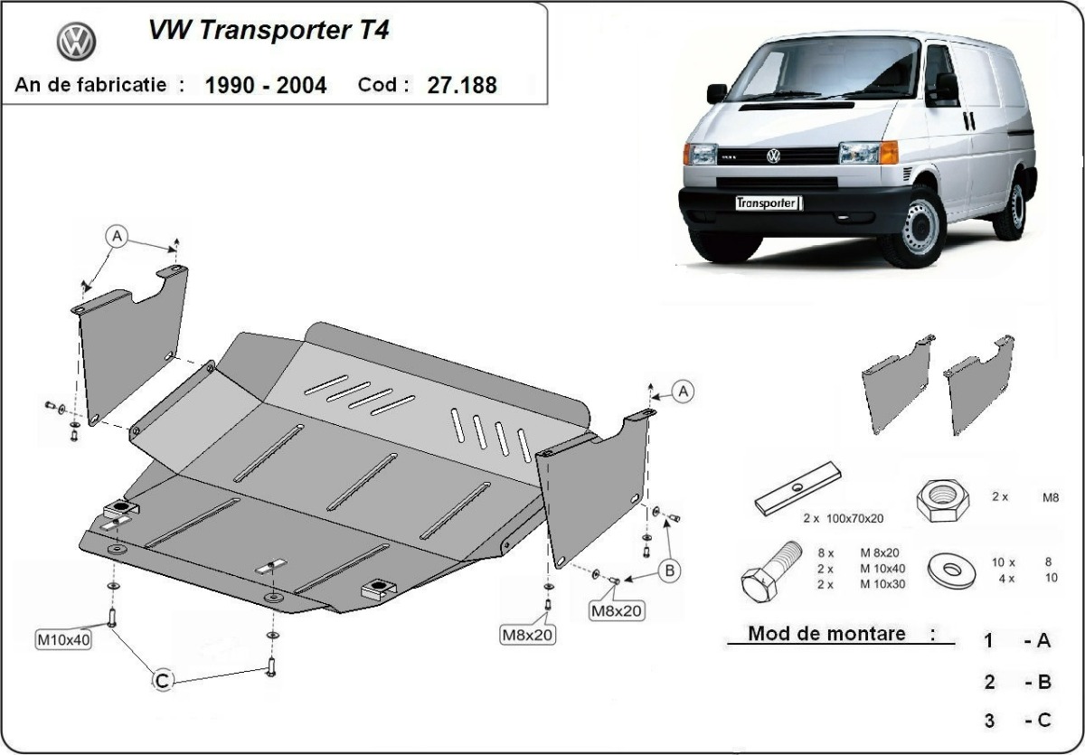 Ocelový kryt olejové vany pro VW Transporter T4 1990 - 2003, všechny motory