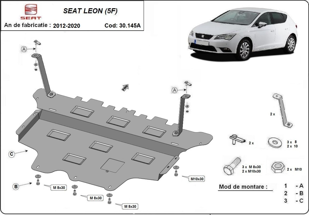 Ocelový kryt olejové vany pro Seat Leon Mk3 - Automatická převodovka 2012 - 2020, všechny motory