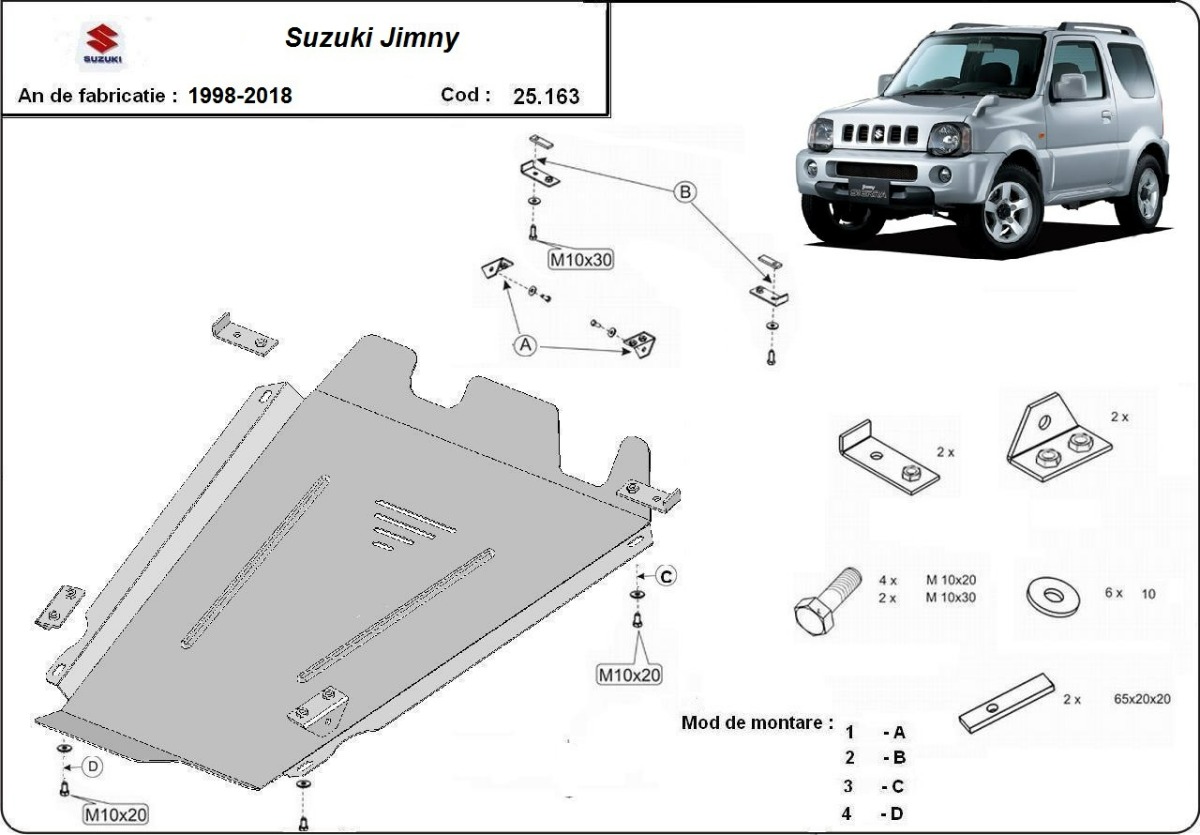 Ocelový kryt rozdělovací převodovky pro Suzuki Jimny 1998 - 2018, 46082