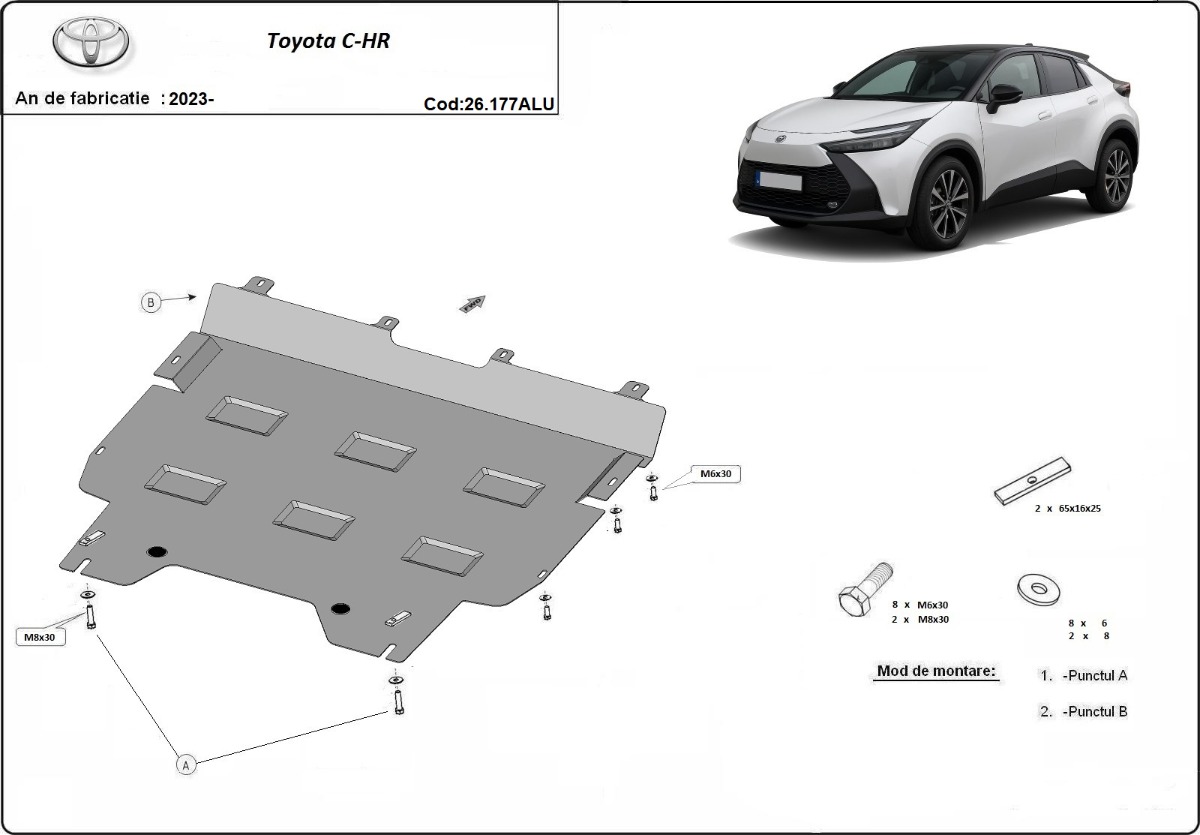 Hliníkový kryt olejové vany pro Toyota C-HR 2023 - 2026, všechny motory