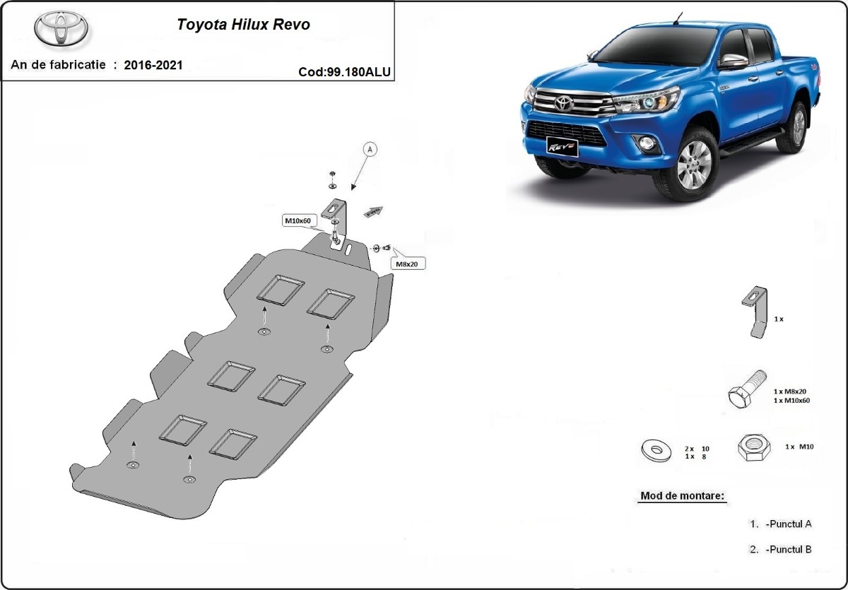Hliníkový kryt palivové nádrže pro Toyota Hilux Revo 2016 - 2021, všechny motory