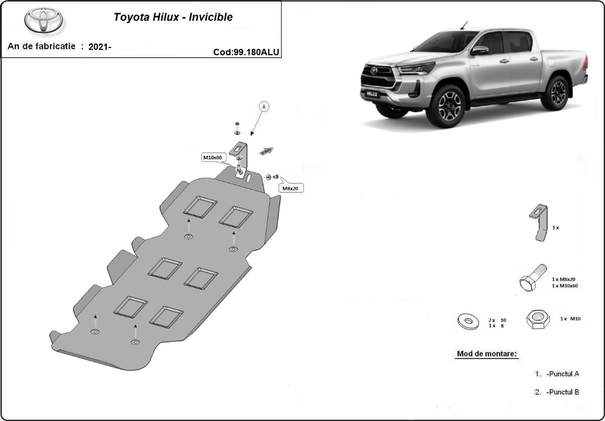Hliníkový kryt palivové nádrže pro Toyota Hilux Invincible 2021 - 2026, všechny motory