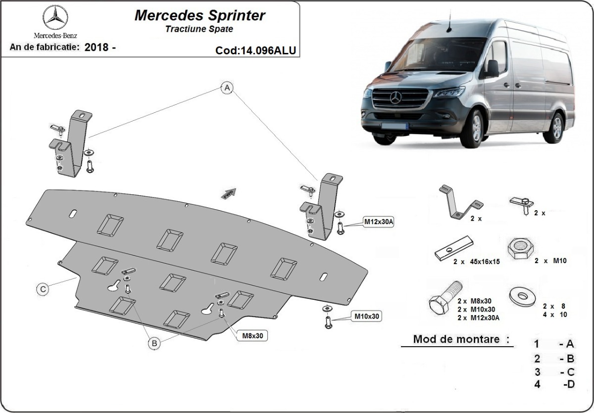 Hliníkový kryt pod olejovou nádrž pro Mercedes Sprinter - pohon zadních kol 2018 - 2026, všechny motory