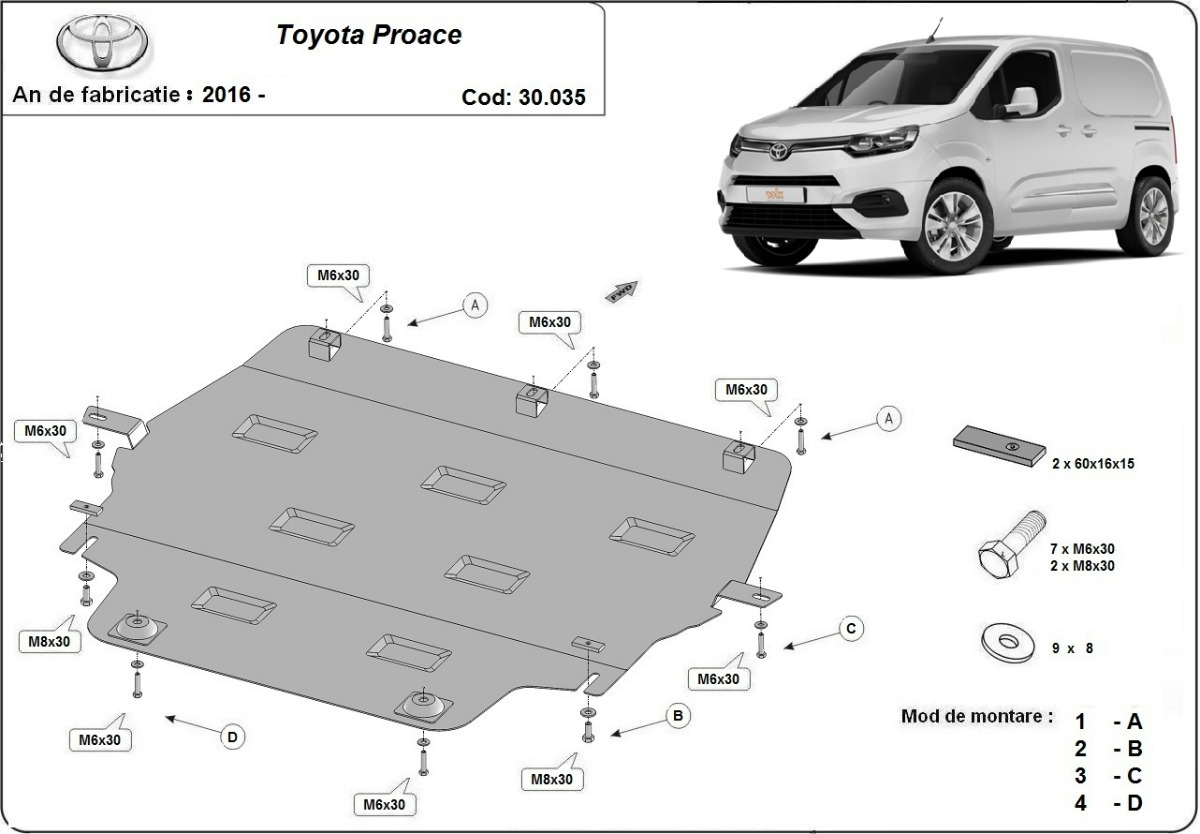 Ocelový kryt olejové vany pro Toyota Proace 2016 - 2026, všechny motory