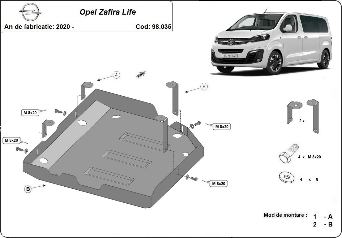 Ocelový kryt nádrže AdBlue pro Opel Zafira Life 2020 - 2026, všechny motory