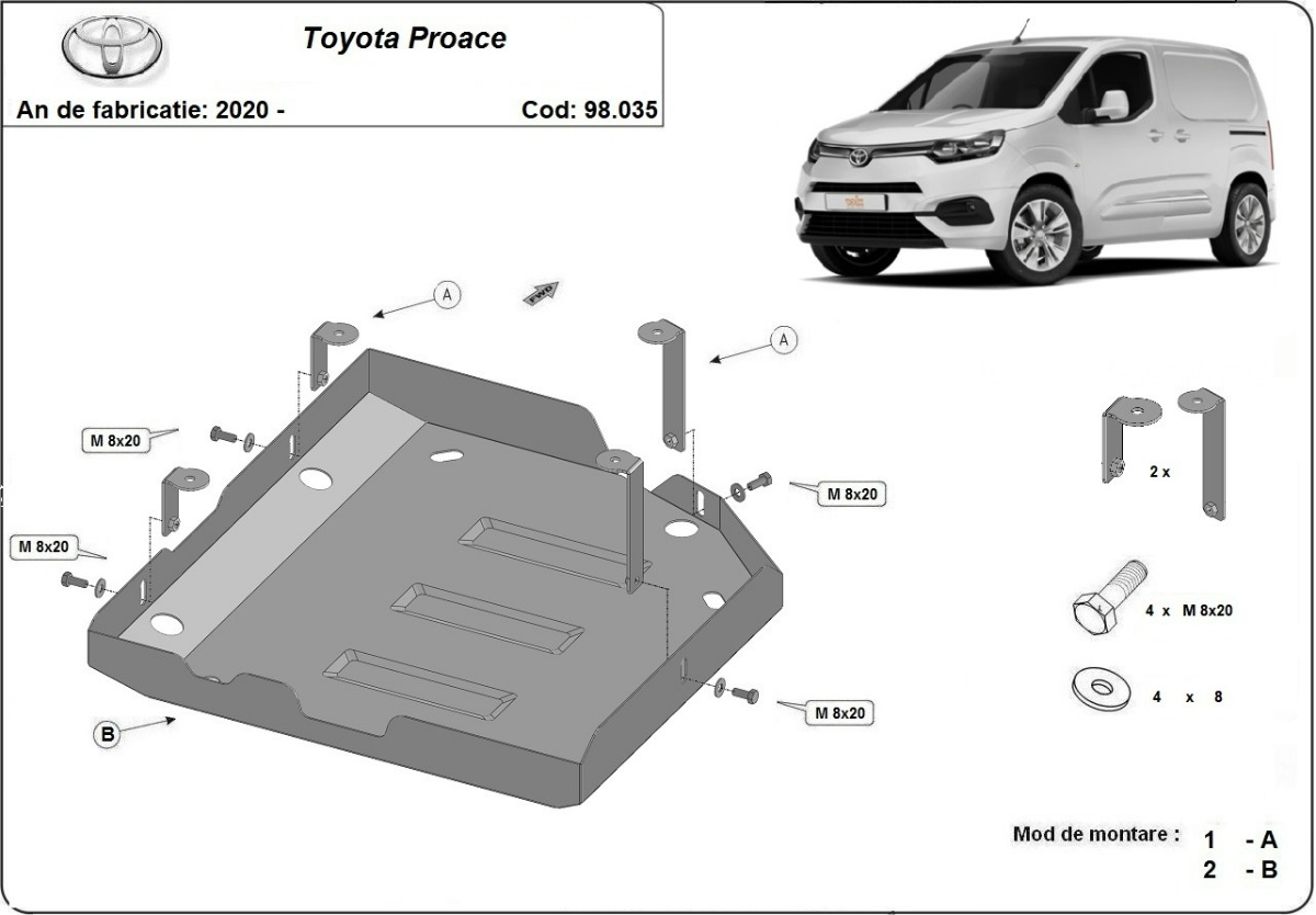Ocelový kryt nádrže AdBlue pro Toyota Proace 2020 - 2026, všechny motory