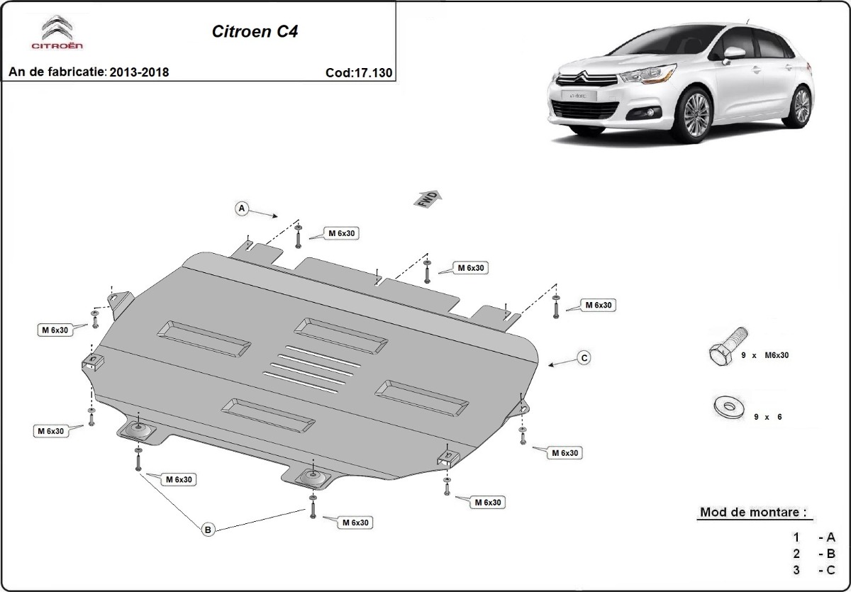 Ocelový kryt olejové vany pro Citroen C4 2013 - 2018, všechny motory