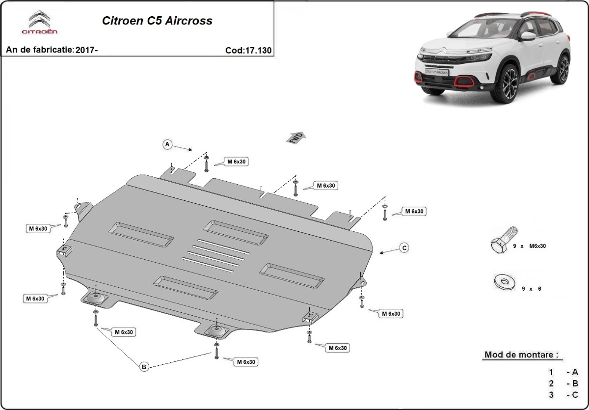 Ocelový kryt pod olejovou vanu pro Citroen C5 Aircross 2017 - 2026, všechny motory