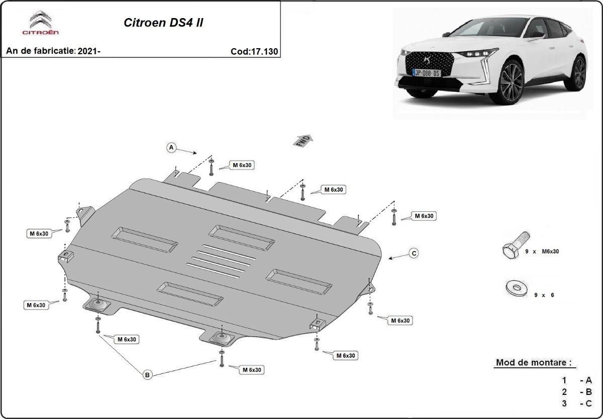 Ocelový kryt olejové vany pro Citroen DS 4 II 2021 - 2026, všechny motory