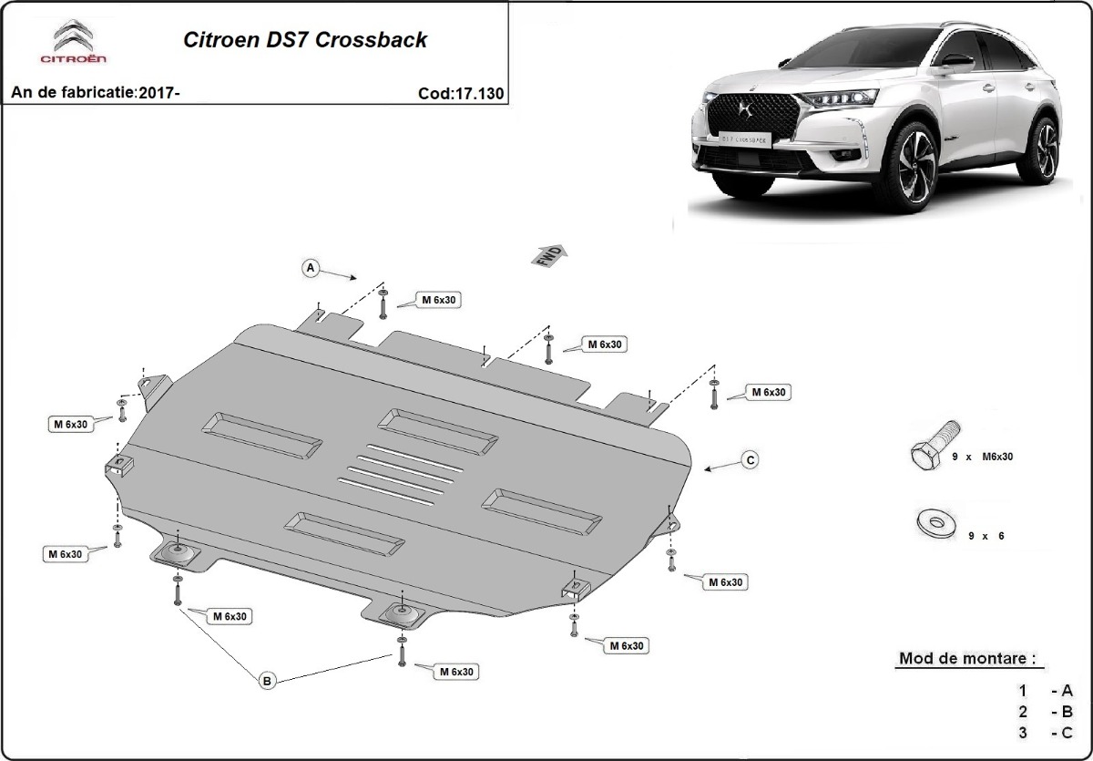Ocelový kryt pod olejovou nádrž pro Citroen DS 7 Crossback 2017 - 2026, všechny motory