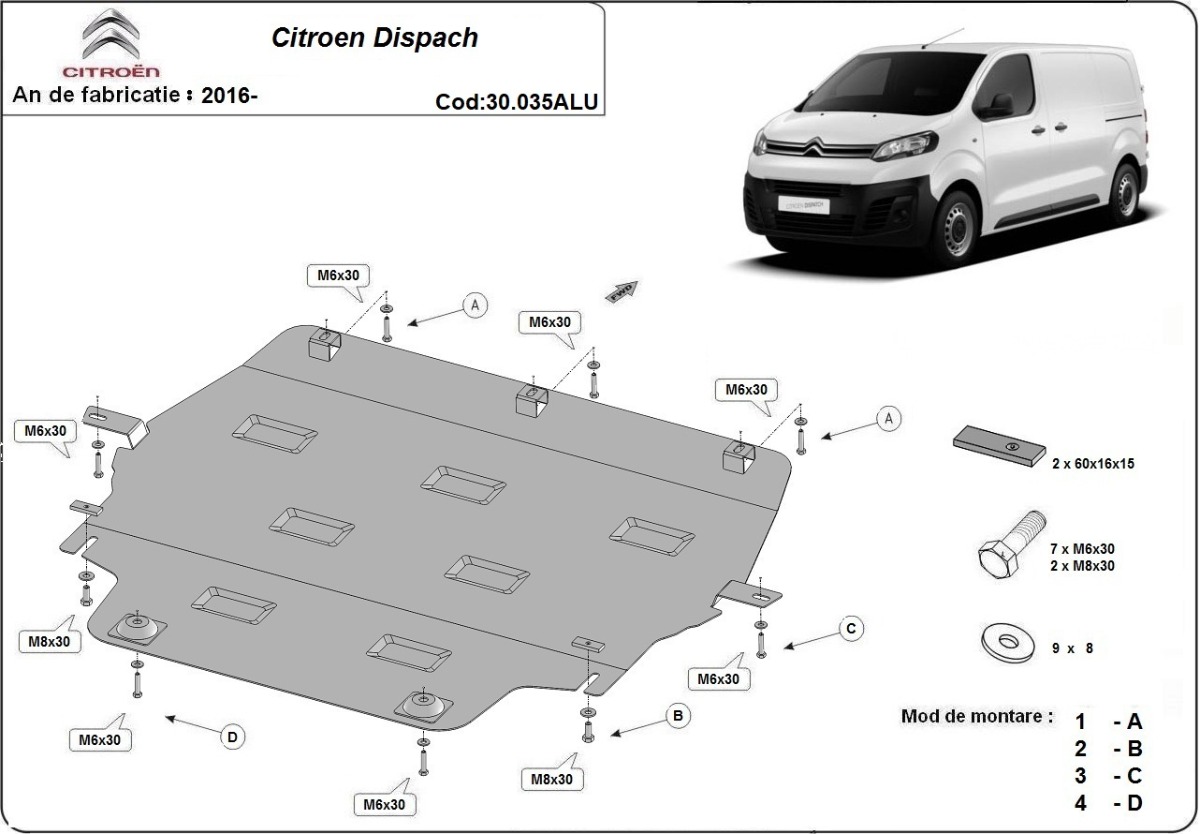 Hliníkový kryt olejové vany pro Citroen Dispach 2016 - 2026, všechny motory