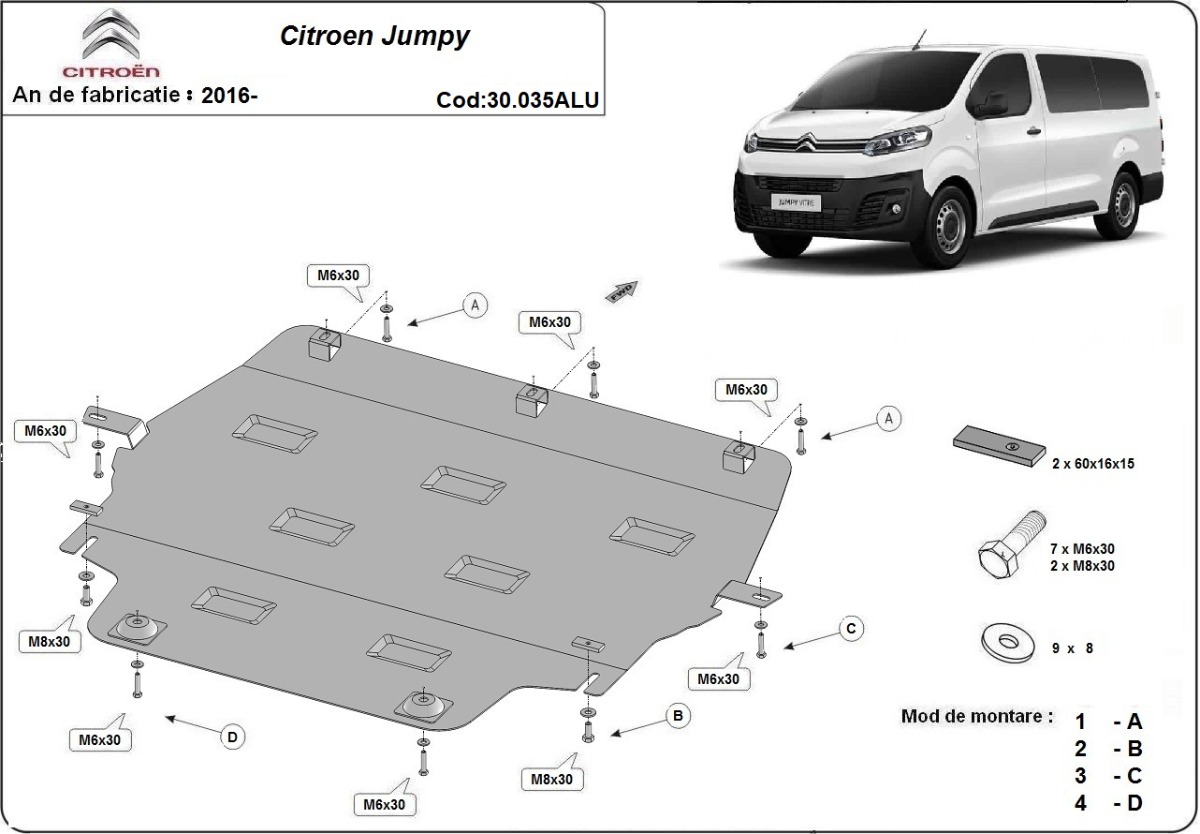Hliníkový kryt olejové vany pro Citroen Jumpy 2016 - 2026, všechny motory