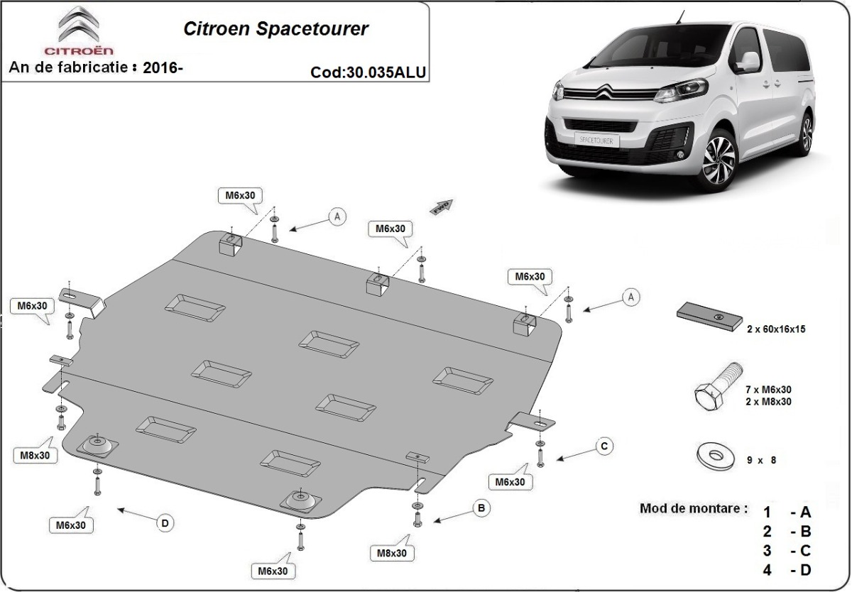 Hliníkový kryt olejové vany pro Citroen Spacetourer 2016 - 2026, všechny motory