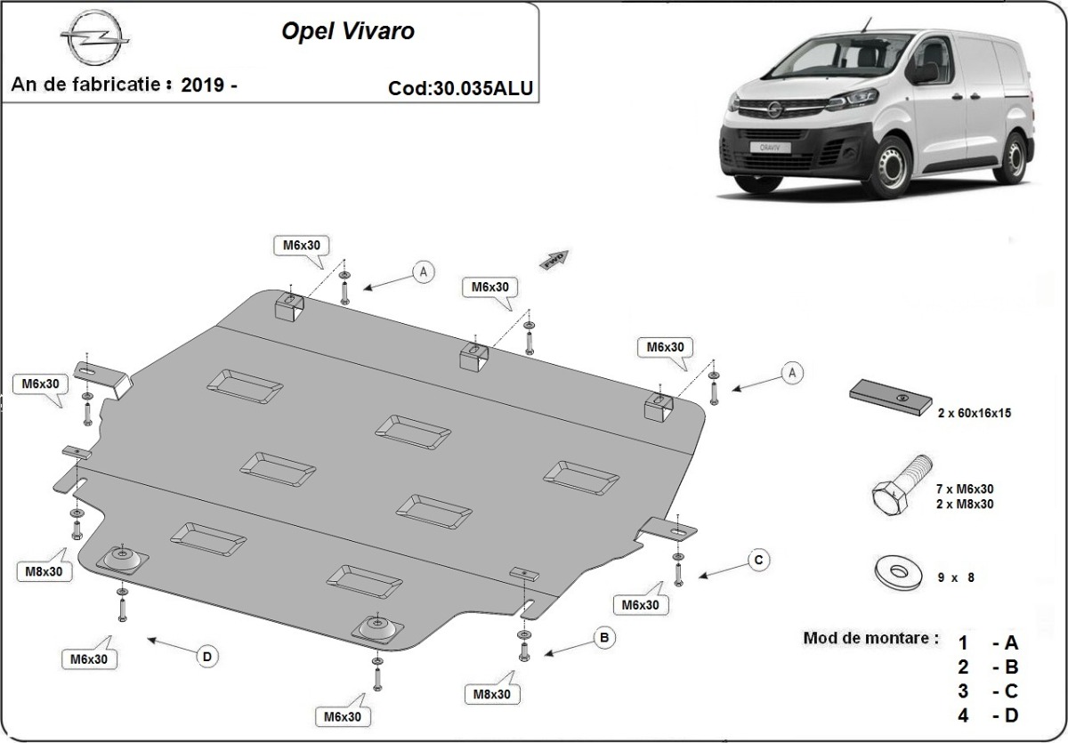Hliníkový kryt olejové vany pro Vauxhall Vivaro 2019 - 2026, všechny motory