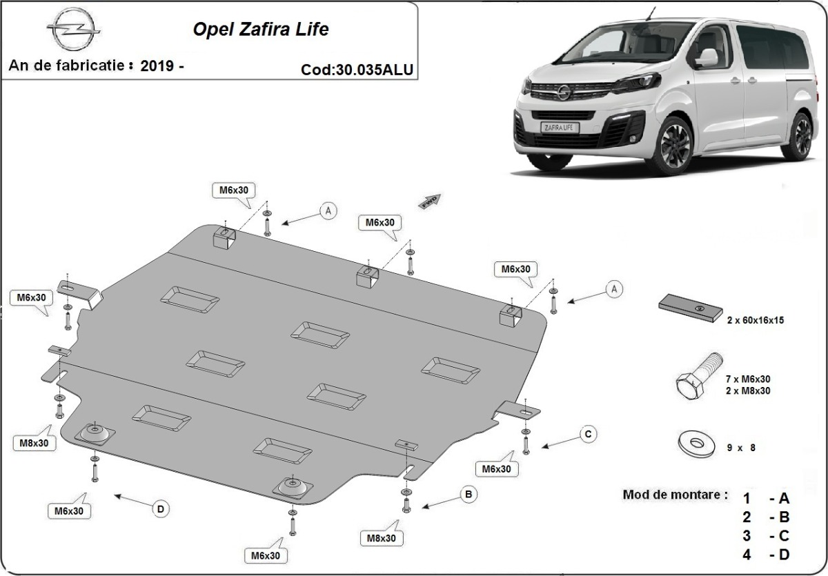 Hliníkový kryt olejové vany pro Vauxhall Zafira Life 2019 - 2026, všechny motory