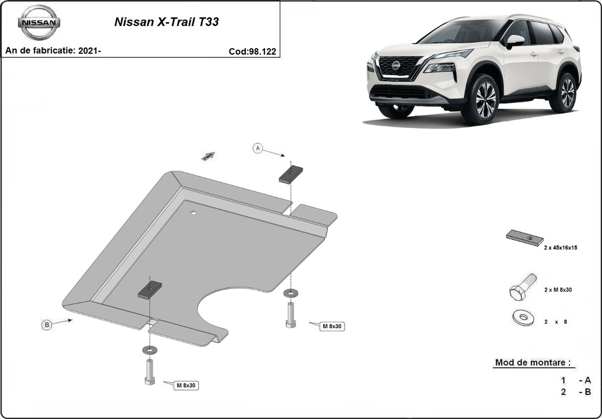 Ocelový kryt diferenciálu pro Nissan X Trail 2021 - 2026, všechny motory